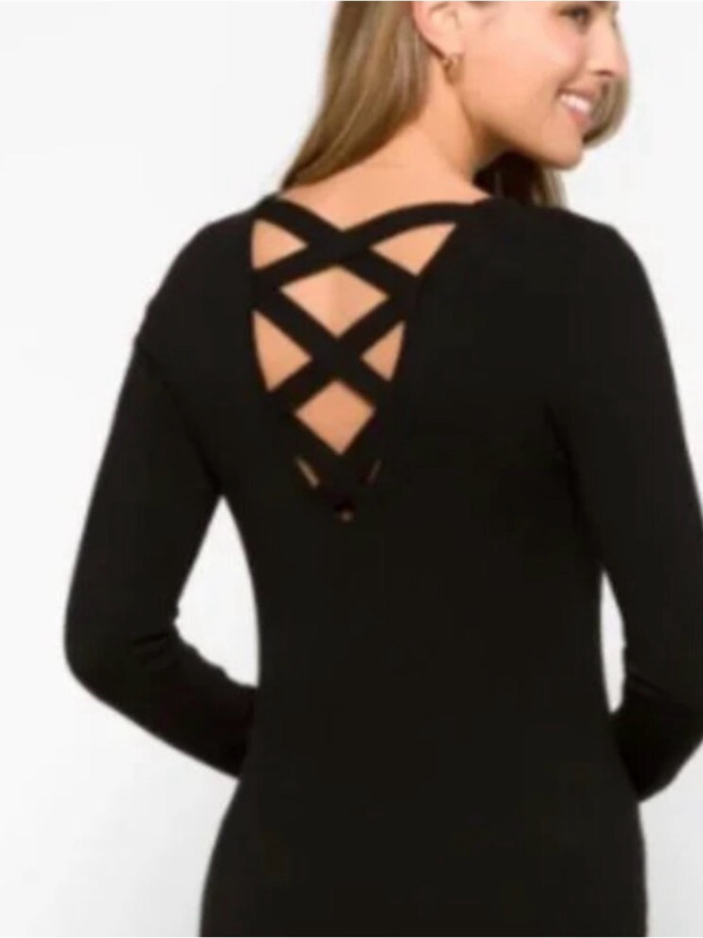 Love Ellie Crisscross Back Black Long-Sleeve Top